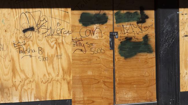 A boarded up shop in Commercial Rd, Port Augusta, earlier this year. Picture: Brett Hartwig