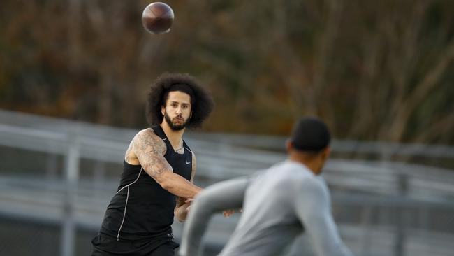 Free agent quarterback Colin Kaepernick participates in a workout for NFL football scouts Picture: AP