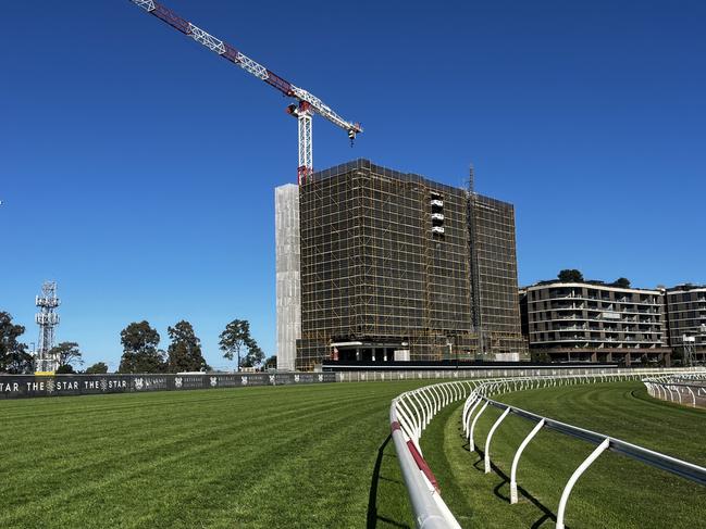 Construction of a new apartment building is causing horses to shy during a race at Eagle Farm. Picture: News Corp Australia