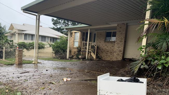 Receding flood water reveals damage in Hunter Street, Lismore, on March 1, 2022.