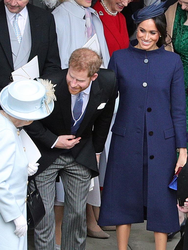 Meghan wore a roomy coat at the Princess Eugenie’s wedding. Picture: Aaron Chown/AFP