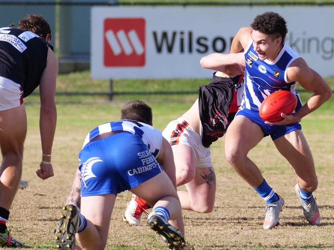 Zac Foot shrugs a tackle on Saturday. Picture: Paul Stanley Churcher