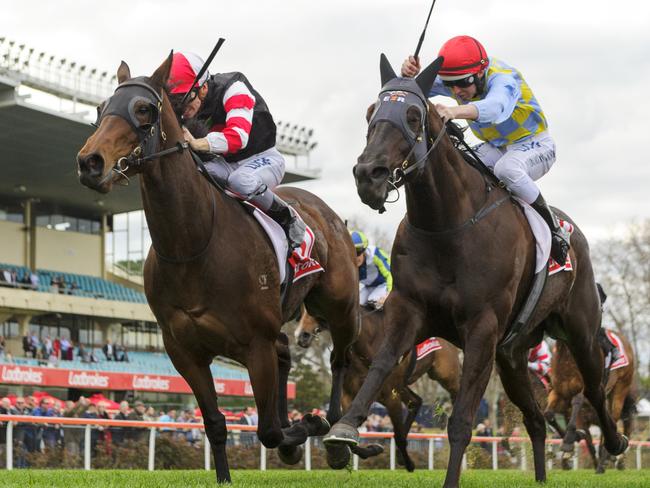 Missrock (left) beats Heatherly in the Carlyon Stakes. Picture: Getty Images