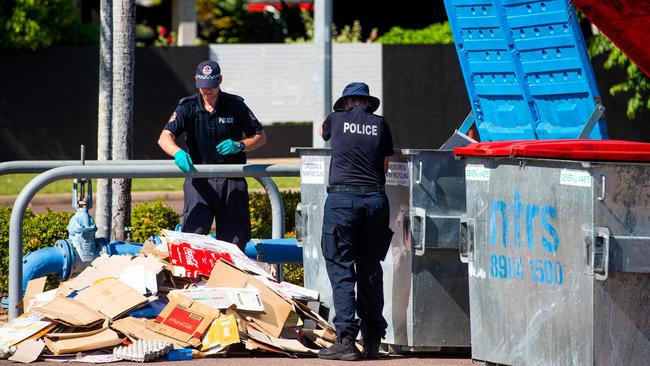 Police search for evidence at the Karama Shopping Centre in May 2021. Picture: Che Chorley