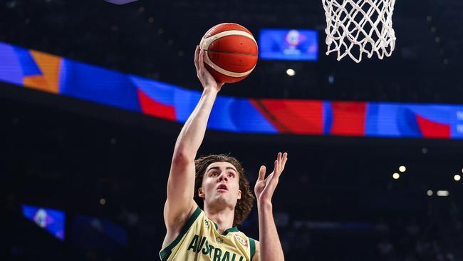 Josh Giddey lays the ball up during the FIBA Basketball World Cup Group K game between Australia and Georgia at Okinawa Arena. Picture: Getty Images