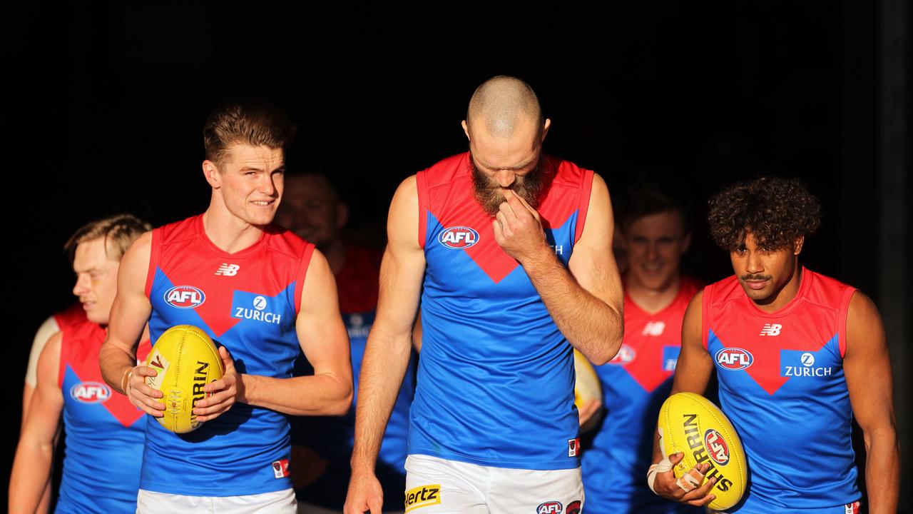 Max Gawn must push back hard into defence to help against the strong-marking Bulldogs.