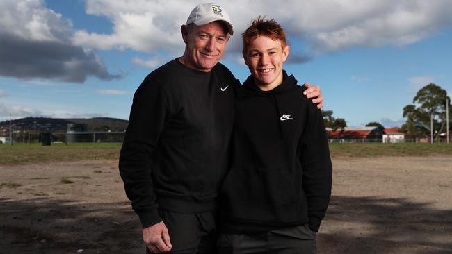 Ben Setchell with son Owen. Owen Setchell, 16, of Hobart needs a kidney transplant and the donor will be his dad Ben. Picture: Nikki Davis-Jones