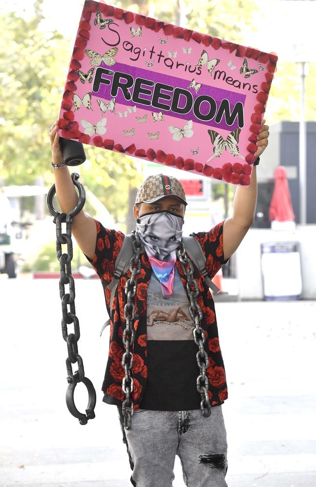 Supporters of Britney Spears have gathered in #FreeBritney protests in LA. Picture: Getty Images/AFP.