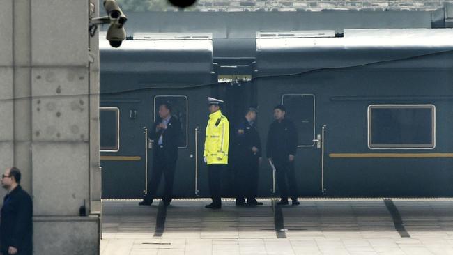 A special train is seen at Beijing Railway Station yesterday. Picture: Kyodo News via AP