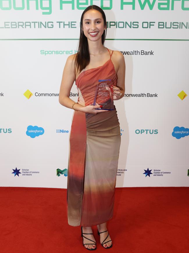 MELBOURNE, AUSTRALIA – MAY 28 2024 Angelique Wan from CONSENT LABS – Winner: “Social Impact Entrepreneur of the Year” Award at the CommBank Young Hero Awards held at the Langham Hotel in Melbourne. Picture: Brendan Beckett