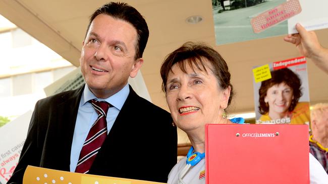 SA Best leader Nick Xenophon with independent candidate for Florey Frances Bedford at Modbury Hospital. Picture: Sam Wundke/AAP