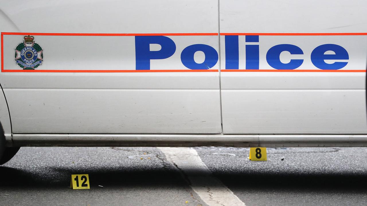 Bullet shells at the scene. Police at the scene of a shooting in Mary Street in the Brisbane CBD. Pic Peter Wallis