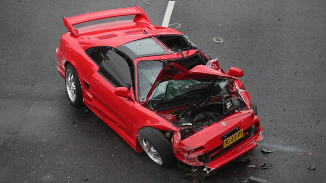 The Eastern Freeway is closed after a road worker was killed on Wednesday. Picture: David Crosling