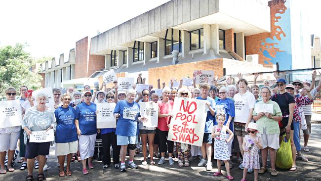 Locals rally in 2017 against the possible demolition of the Warringah Aquatic Centre. Picture: Adam Yip