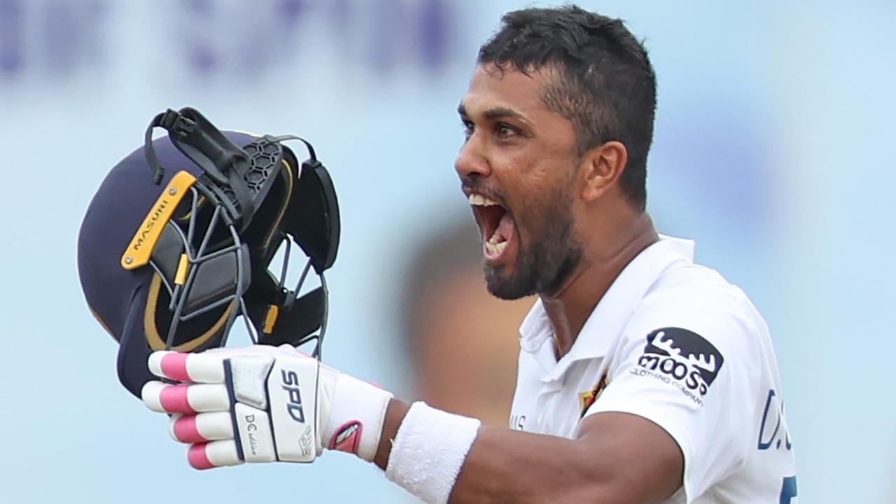 Dinesh Chandimal celebrates after marking 200 runs against Australia. Picture: Getty Images