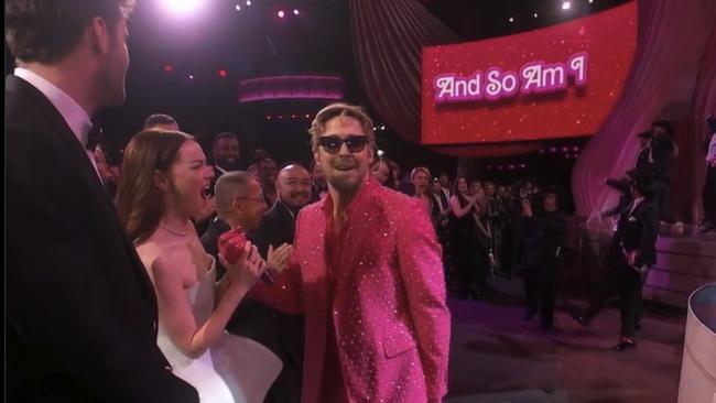 Gosling also handed the mic to his former co-star Emma Stone, who seemed overjoyed to be a part of the performance. Picture from Twitter.