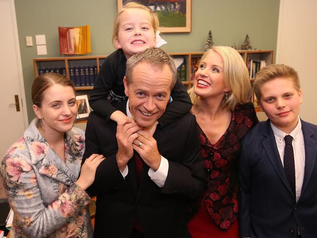 Before the speech with his wife Chloe and kids Georgette, Clementine and Rupert. Picture: Kym Smith