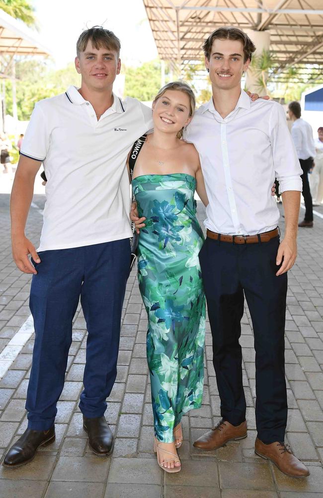 Braydon Mills, Baylee Ward and Alex Murphy out and about at Corbould Park for the Melbourne Cup Race Day in Caloundra. Picture: Patrick Woods.