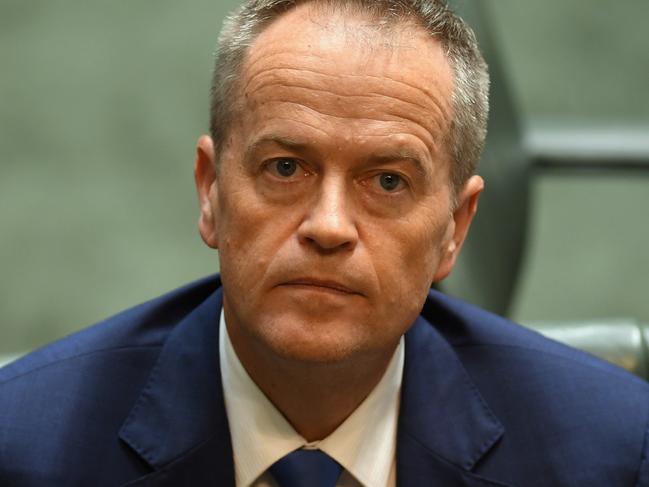 Australian Opposition Leader Bill Shorten reacts during House of Representatives Question Time at Parliament House in Canberra, Thursday, May 11, 2017.  (AAP Image/Lukas Coch) NO ARCHIVING