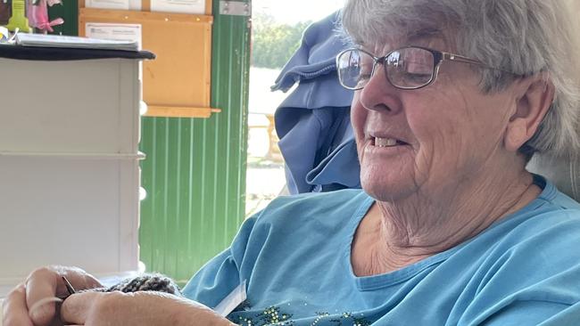 Lee Broadley enjoys knitting at the shed. Picture: Patrick Morrow