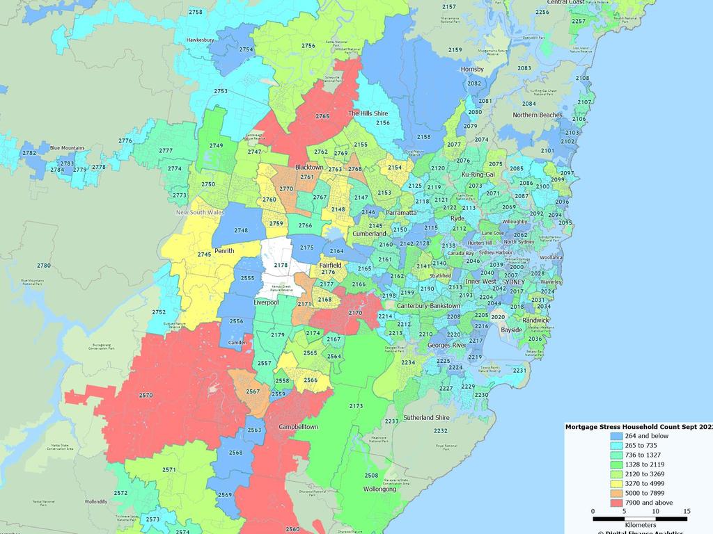 Mortgage Stress map Sydney.<i> Source: Digital Finance Analytics</i>.