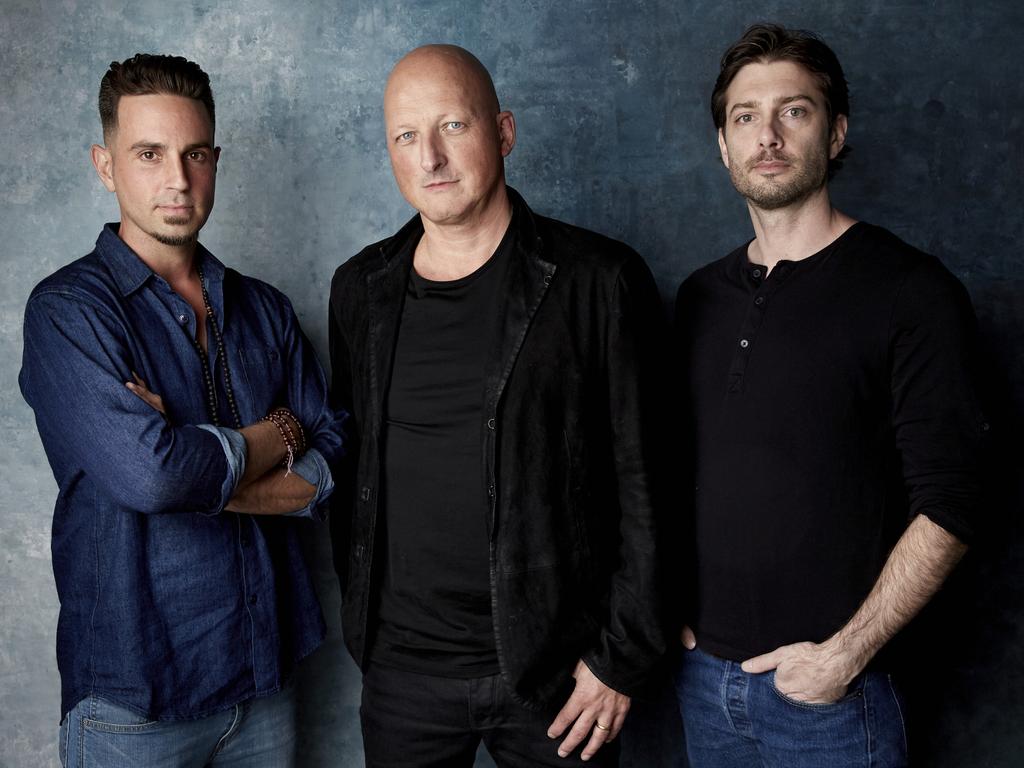 Director Dan Reed, Wade Robson and James Safechuck the Leaving Neverland documentary in 2019. Picture: Taylor Jewell/Invision/AP