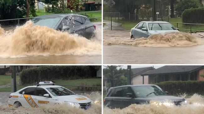 Cars drive into floodwaters on Bray St Coffs Harbour.