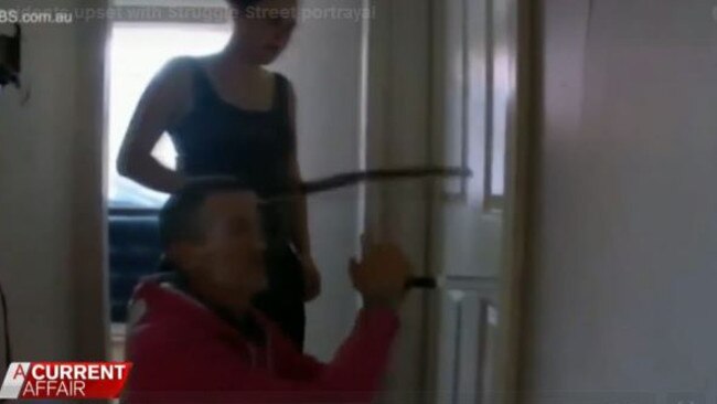 Bob, pictured with Billie Jo breaking into a flatmate’s room to get a bong part, says he was high on ice while filming. Picture: SBS