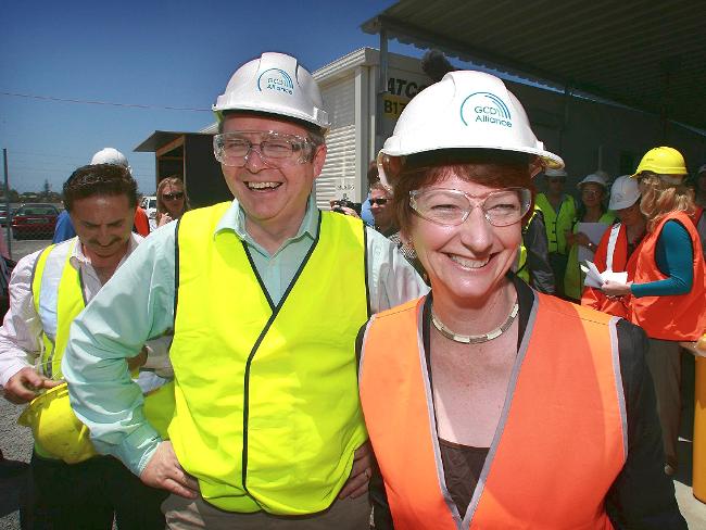 <p>Ms Gillard with Mr Rudd during the 2007 election campaign in which they took on then prime minister John Howard. Picture: Gary Ramage</p>