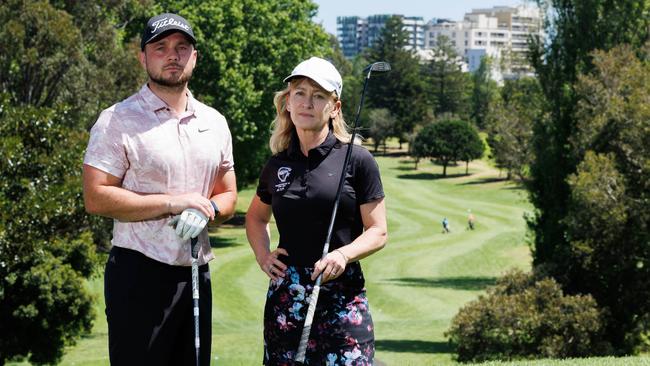 The NSW Government has announced it will take part of Moore Park Golf Course for parkland and community use. Matt Eve and Louise Kendall are some of the local golfers who will be affected. Picture: David Swift