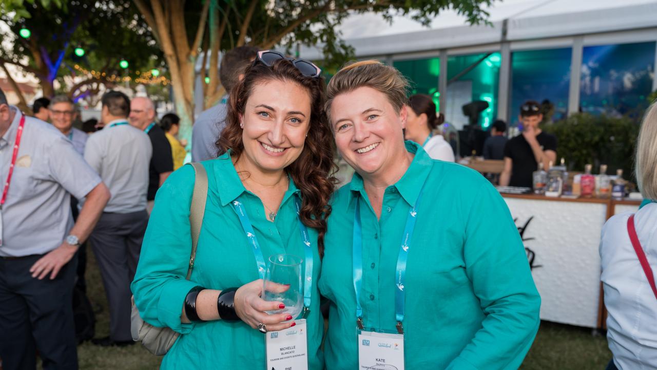 Michelle Blancato and Kate Duffy for The Pulse at the Australian Tourism Exchange at the Gold Coast Convention and Exhibition Centre, May 4 2023. Picture: Steven Grevis