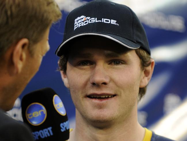 Dangerfield being interviewed after winning the 2011 Grand Final sprint.