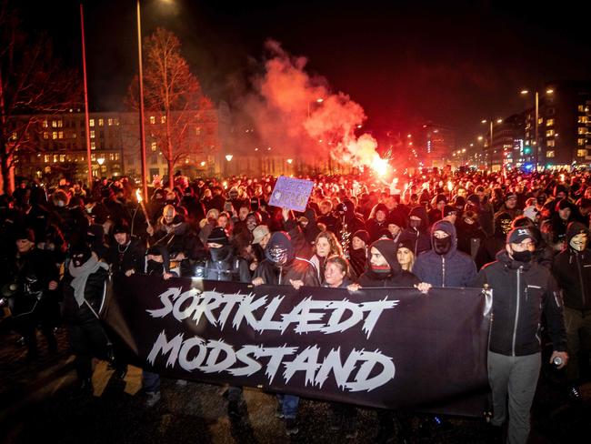 Protests have erupted in Denmark over proposed government restrictions as the Danish government proposes a “corona passport”. Picture: AFP / Denmark OUT