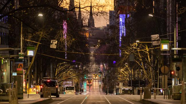 An empty Bourke Street in Melbourne. Picture: Getty