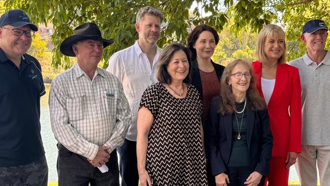 Lismore Mayor Steve Krieg, Uralla Deputy Mayor Tom O'Connor, Byron Shire Council Mayor Michael Lyon, Ballina Shire Mayor Sharon Cadwallader, Tweed Shire Mayor Chis Cherry, Lismore MP Janelle Saffin, Richmond MP Justine Elliot and Richmond Valley Council Mayor Robert Mustow at Murwillumbah on October 13 last year. Picture: Taylor Scott