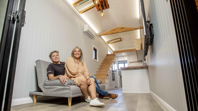 Paula and Gerard Scully inside one their three tiny homes. Picture: Tim Carrafa