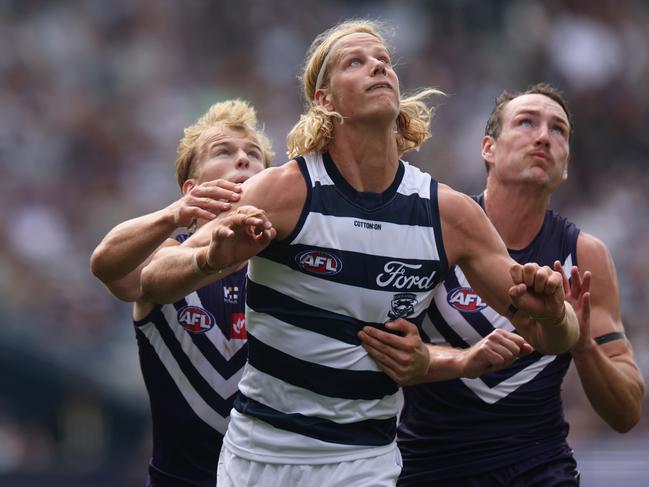 Sam De Koning showed he can handle the pressure of being Geelong’s No.1 ruck.