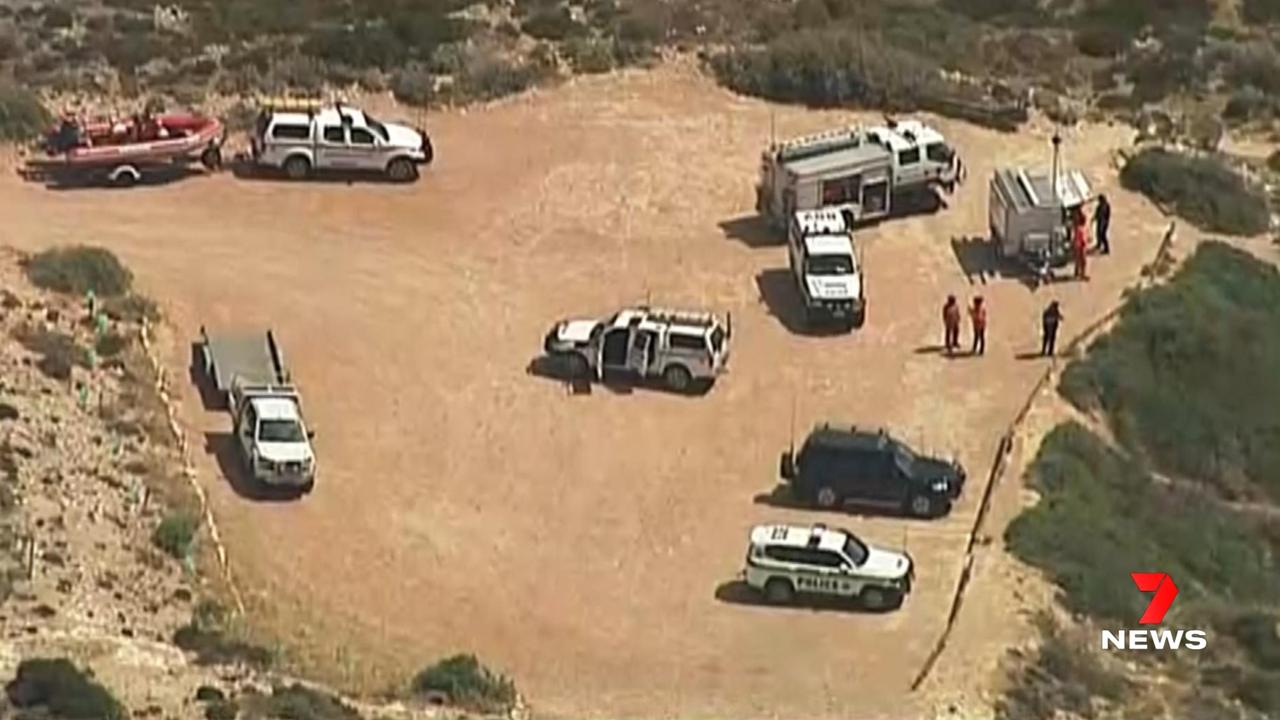 A major sand, air and sea search is underway on the state’s west coast after a surfer was mauled in a shark attack off Granite Rock at Westall, south of Streaky Bay. Picture: 7NEWS