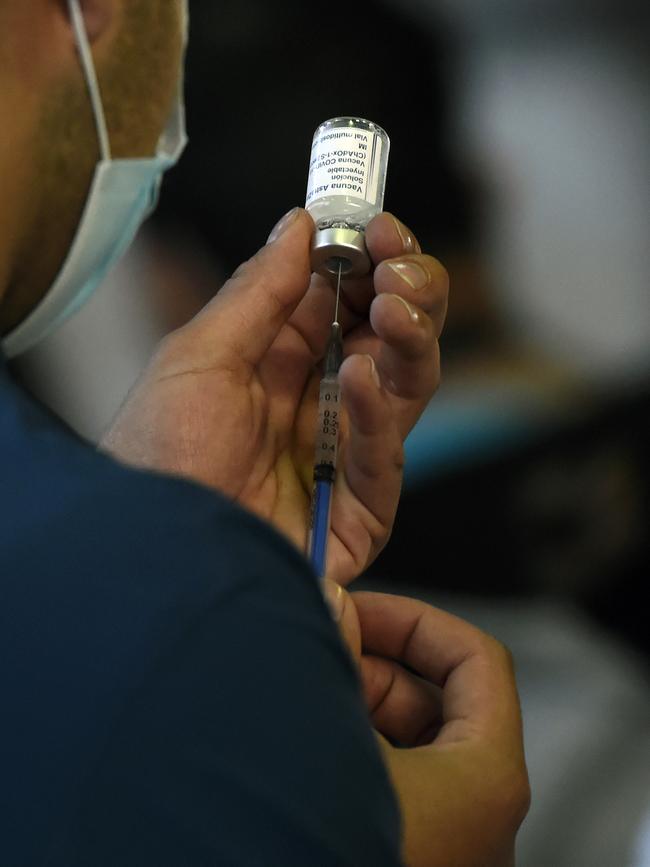 A nurse prepares a dose of the AstraZeneca Covid-19 vaccine. Picture: AFP