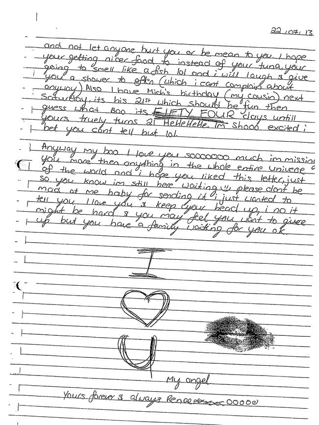 A letter titled 'My beautiful boy' that Renae Marsden wrote to Brayden Spiteri, a fake persona who friend set up to catfish her. Picture: Supplied