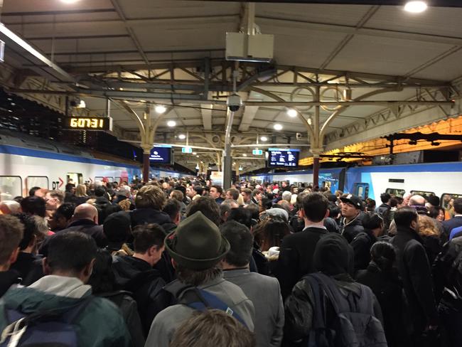 A crowded platform at Flinders St. Picture: Cheryl Critchley