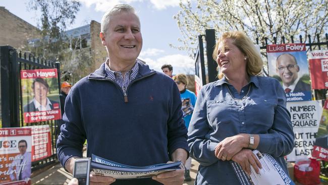 Michael McCormack campaigning with Liberal candidate Julian Ham in Wagga Wagga at the weekend. Picture: Dylan Robinson