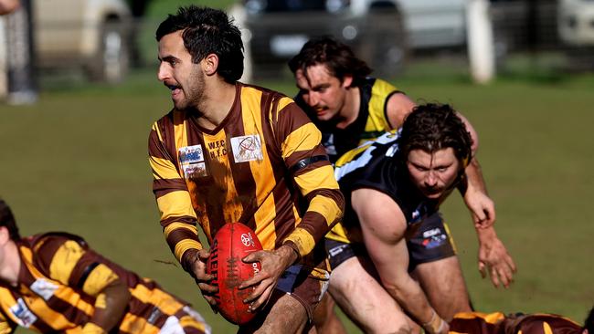 RDFNL: Lancefield v Woodend-Hesket: Jack Arceri of Woodend-Hesket at Lancefield Park on Saturday July 8, 2023 in Lancefield, Australia.Photo: Hamish Blair