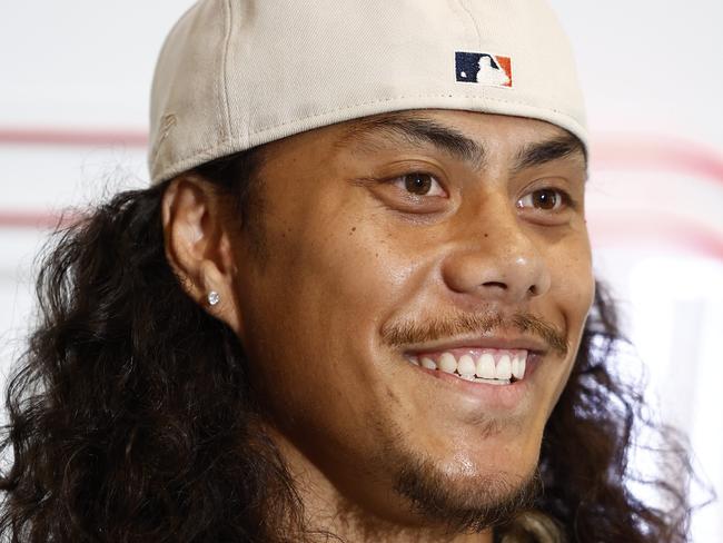 DAILY TELEGRAPH 3RD JANUARY 2024Pictured at the Novotel at Darling Park in Sydney is Penrith Panthers player Jarome Luai at a press conference to confirm that from 2025 he will join the Wests Tigers.Picture: Richard Dobson