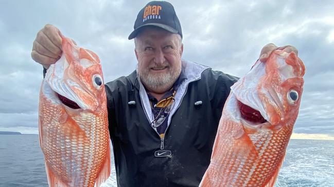 Jack Ferrett from Tanunda with his two nannygai caught recently while aboard a Kangaroo Island Fishing Adventure charter off Western River.