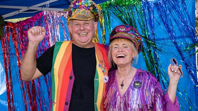 Scott Bowman and Anita Bowman at the 2023 Top End Pride March. Picture: Pema Tamang Pakhrin