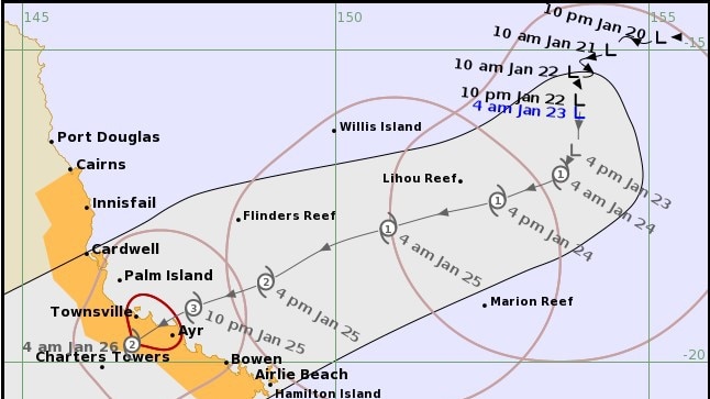 Tropical Cyclone Kirrily is expected to make landfall sometime overnight on Thursday between Cardwell and Airlie Beach. Picture: BOM