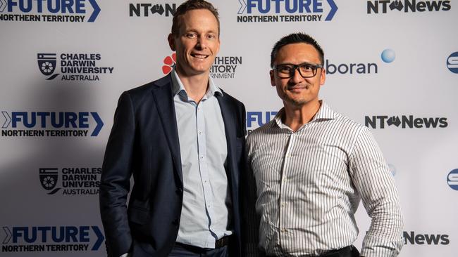 Tristan Cribb and Justin Javier at the NT News Futures Northern Territory forum 2024. Picture: Pema Tamang Pakhrin