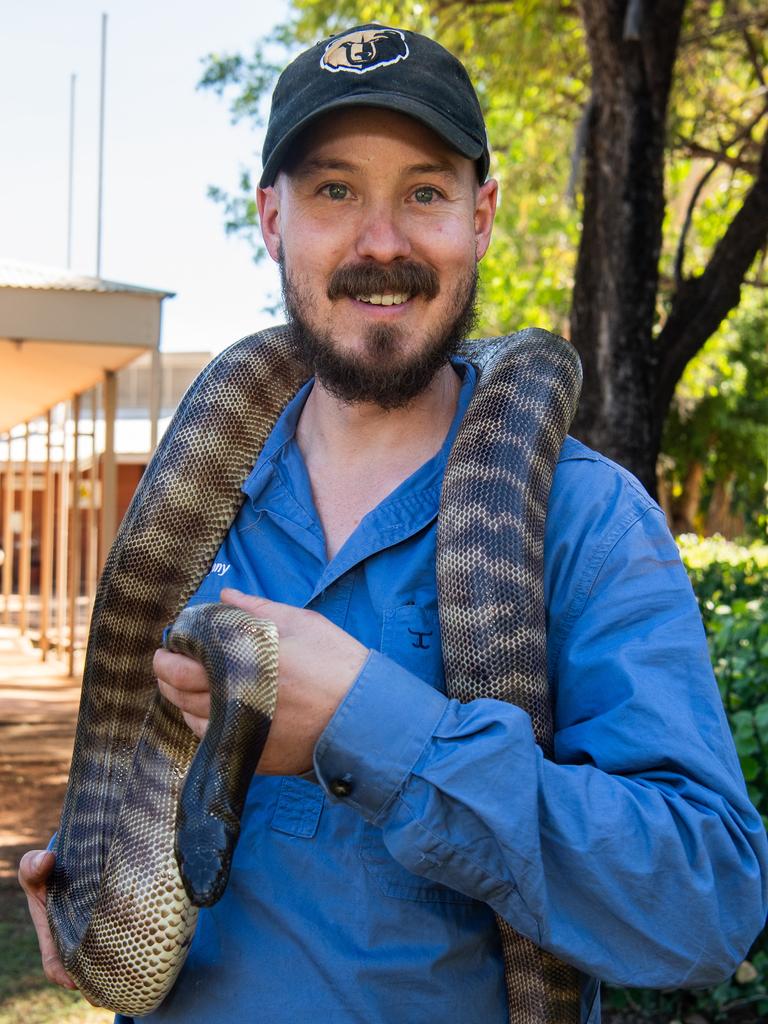 Jonny McGannon teaches one of two official snake-handling courses at the CDU Katherine rural campus. Picture: Pema Tamang Pakhrin