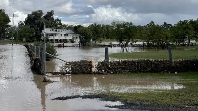 The fence on the corner of Matheson and James Street in Dalby filled with debris from floodwaters March 29, 2022 Picture: Emily Devon